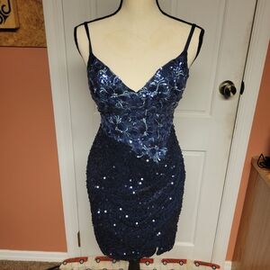Elegant Navy Blue Sequin Dress